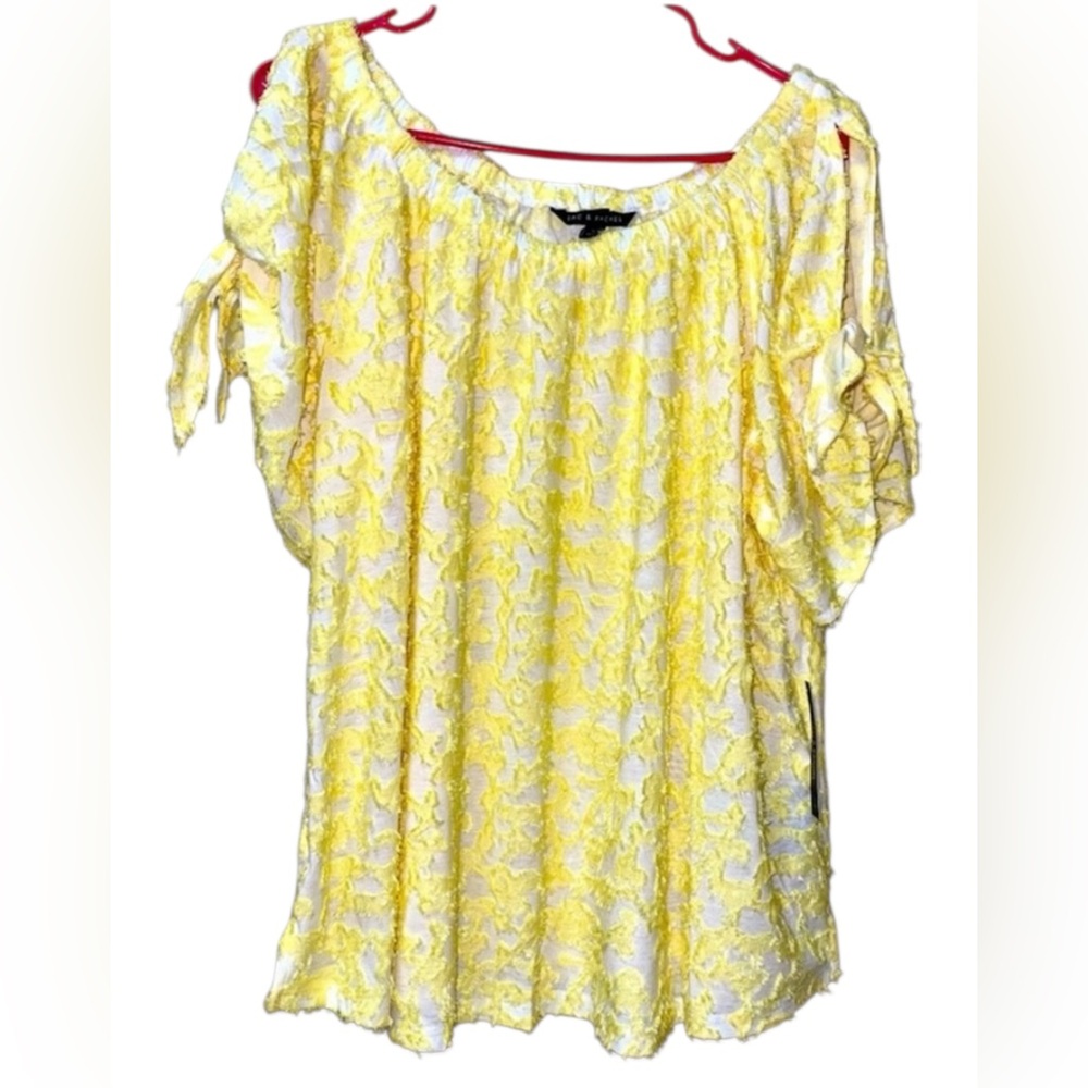 ZAC & RACHEL PATTERNED BLOUSE  ELASTIC NECK TIE SLIT SLEEVE COLOR YELLOW SZ  XL
